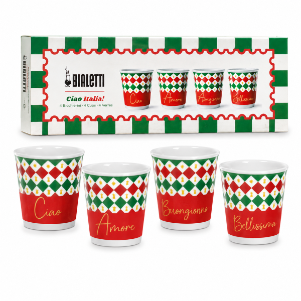 Bialetti Ciao Italia – Σετ 4 Πορσελάνινων Φλιτζανιών Espresso