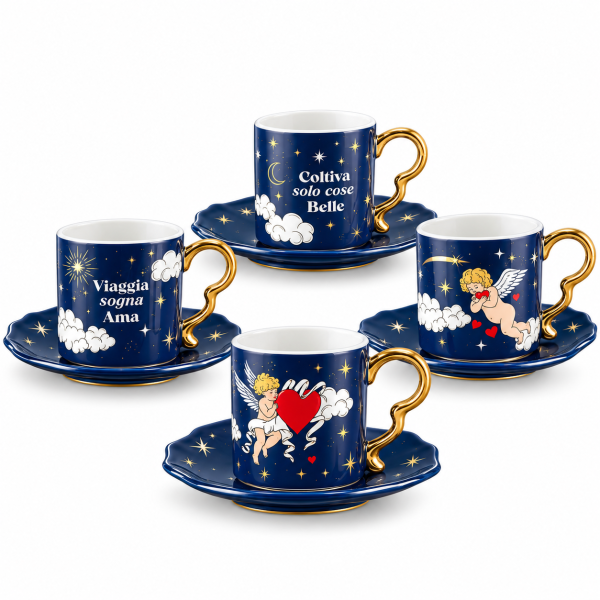 Bialetti Cielo Stellato – Σετ 4 φλιτζανιών με πιατάκια με αγγέλους