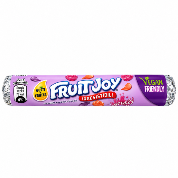 Fruit Joy Berry μαλακές καραμέλες με γεύση φράουλα και μαύρο φραγκοστάφυλο – Vegan Friendly, 48 g