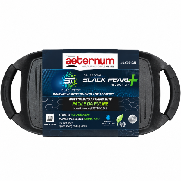 Aeternum Πλάκα Γκριλ με Αντικολλητική Επίστρωση Black Pearl, 44 × 29 cm, για Επαγωγικές Εστίες